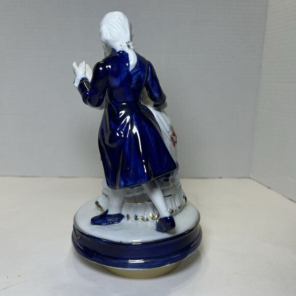 Vintage Victorian/Colonial Dancing Man & Lady Music Box Blue/White - Picture 5 of 6
